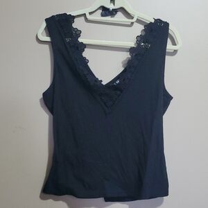 Shein Elegant Black Lace Trim Women's Top Size XL